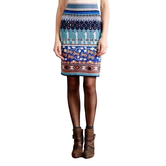 Anthropologie HWR Wool Blend Sweater Pencil Skirt Magenta/Hot Pink Accents‎ Sz S - Picture 2 of 12